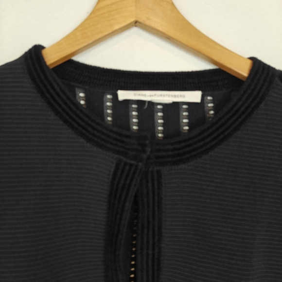 Diane Von Furstenberg Textured Cropped Wool Blend Knit Cartigan Sz Small - Picture 4 of 14
